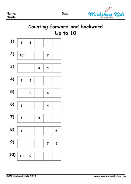 Counting forwards and backwards worksheets - Free printable PDF