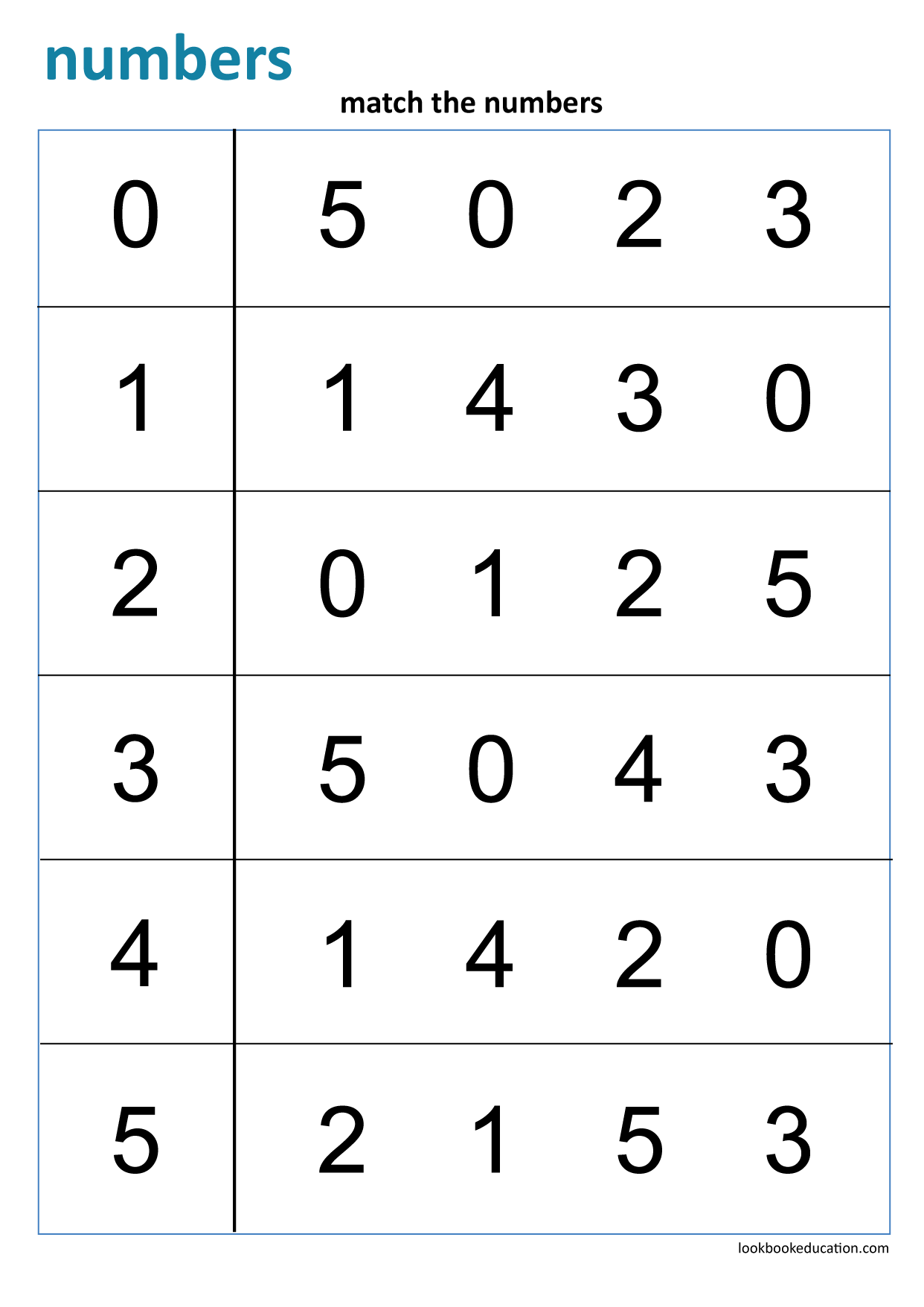 Worksheet Matching Numbers - Lookbook Education