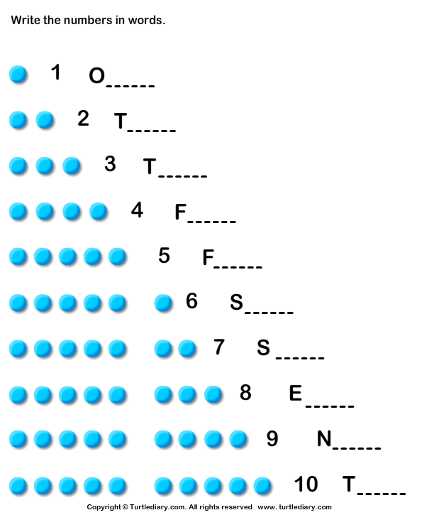 Write Number Names | Turtle Diary Worksheet