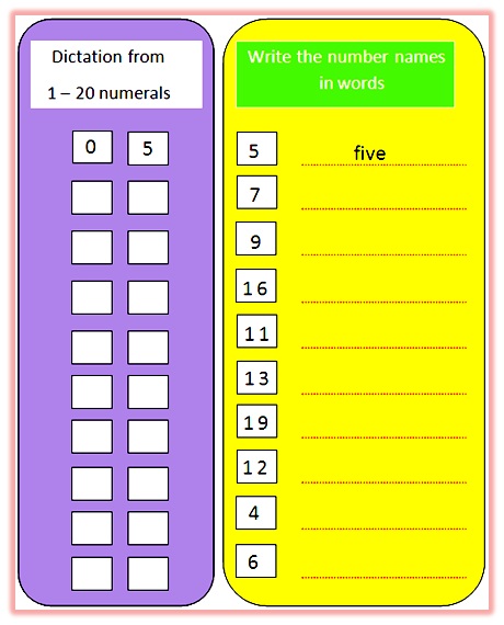 Worksheet on Number Names from One to Twenty | Learning Numbers ...
