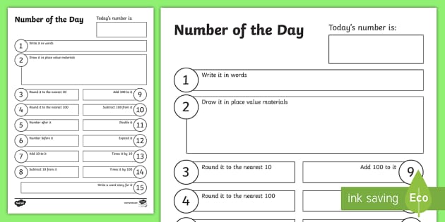 number of the day worksheet 4th grade