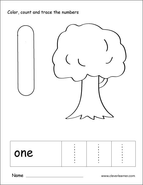number one worksheet for preschool