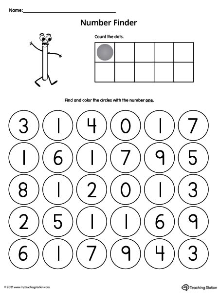 number one worksheet for preschool