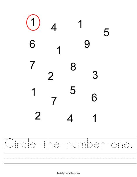 Circle the number one Worksheet - Twisty Noodle