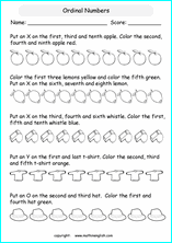 Grade 1 Ordinal Numbers math school worksheets for primary and ...