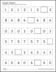 Printable number pattern worksheets for preschools