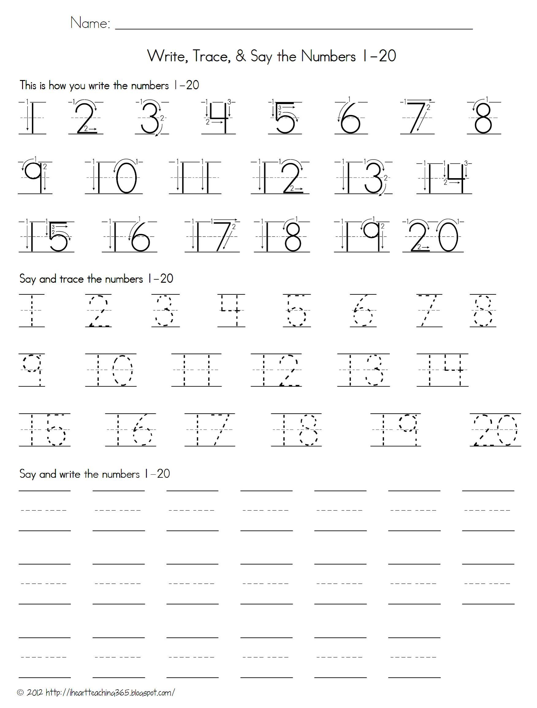 Write Trace Say Numbers 1-20