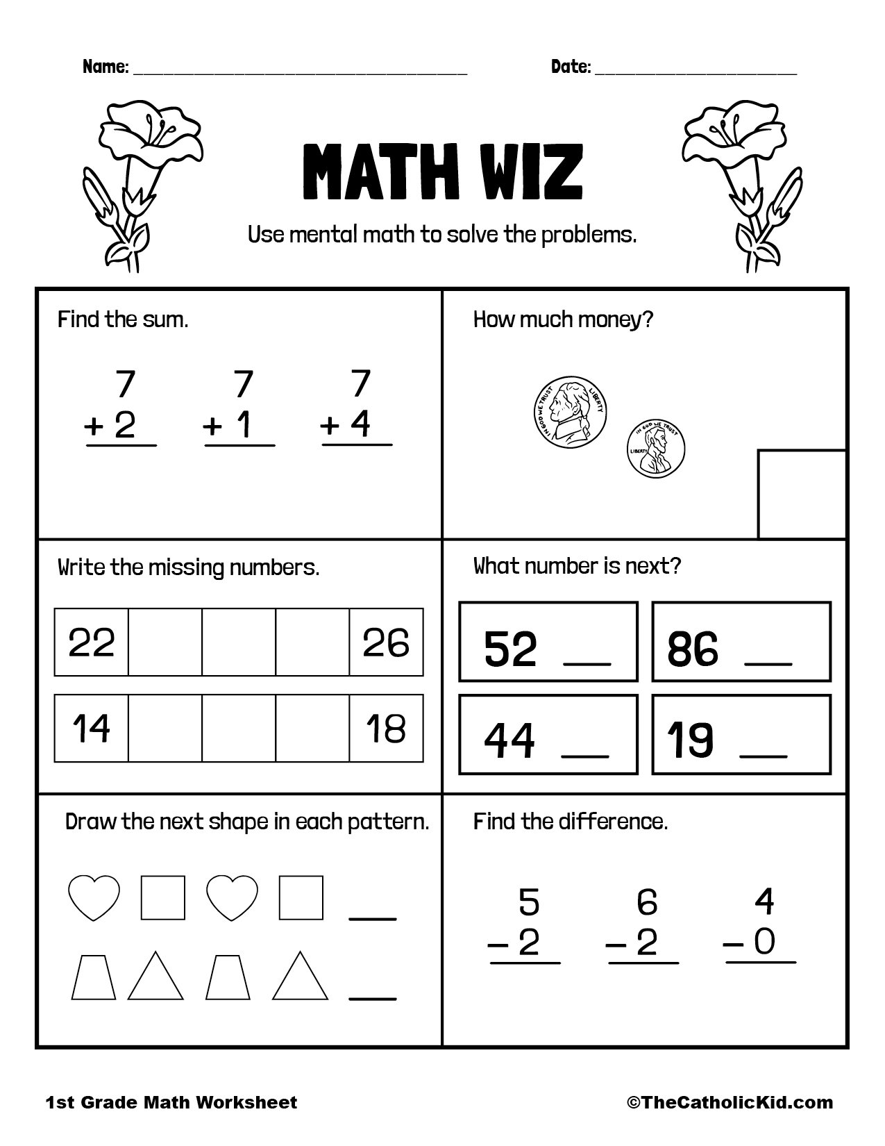 Mental Math Problems Worksheet - TheCatholicKid.com