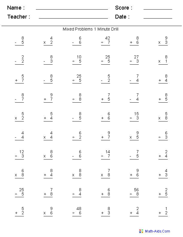 Mixed Problems Worksheets | Mixed Problems Worksheets for Practice