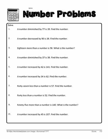 Number Problems Worksheets