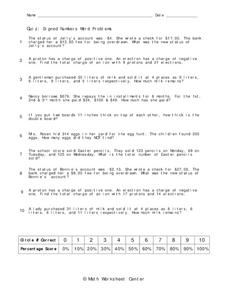 Signed Numbers Word Problems Worksheet for 7th - 8th Grade ...