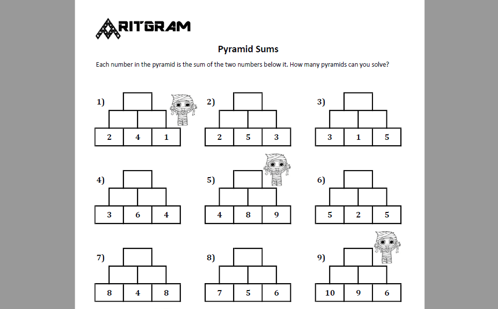 Number Pyramids | Printable Worksheets | Easy to Genious - Worksheets ...