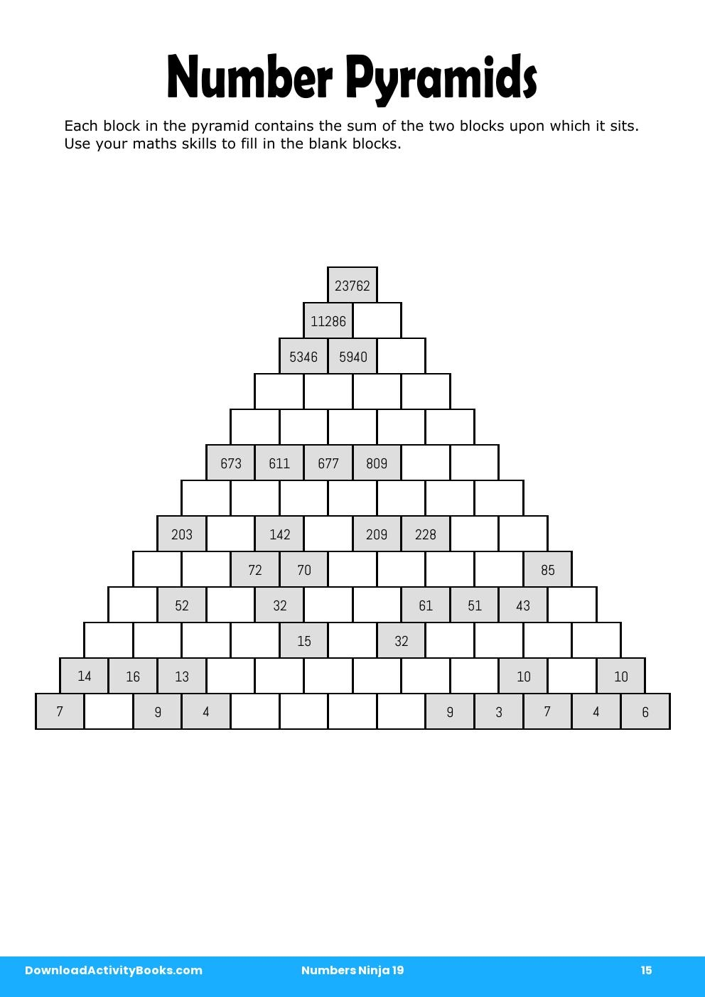 Number Pyramids in Numbers Ninja 19 - Worksheets Library