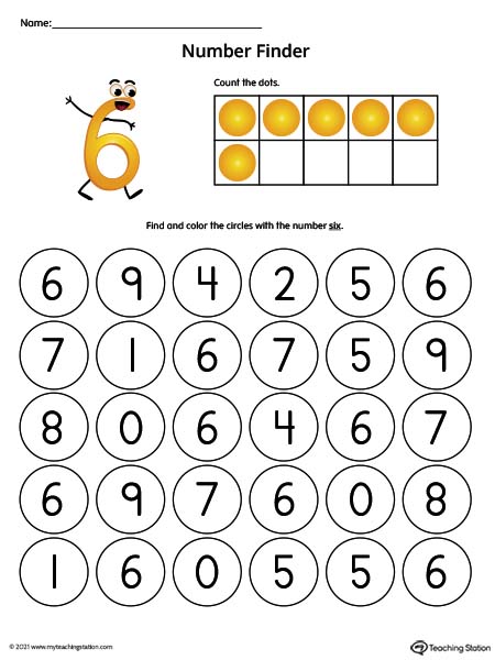 Number Recognition Worksheet: Find the Number 6 (Color ...