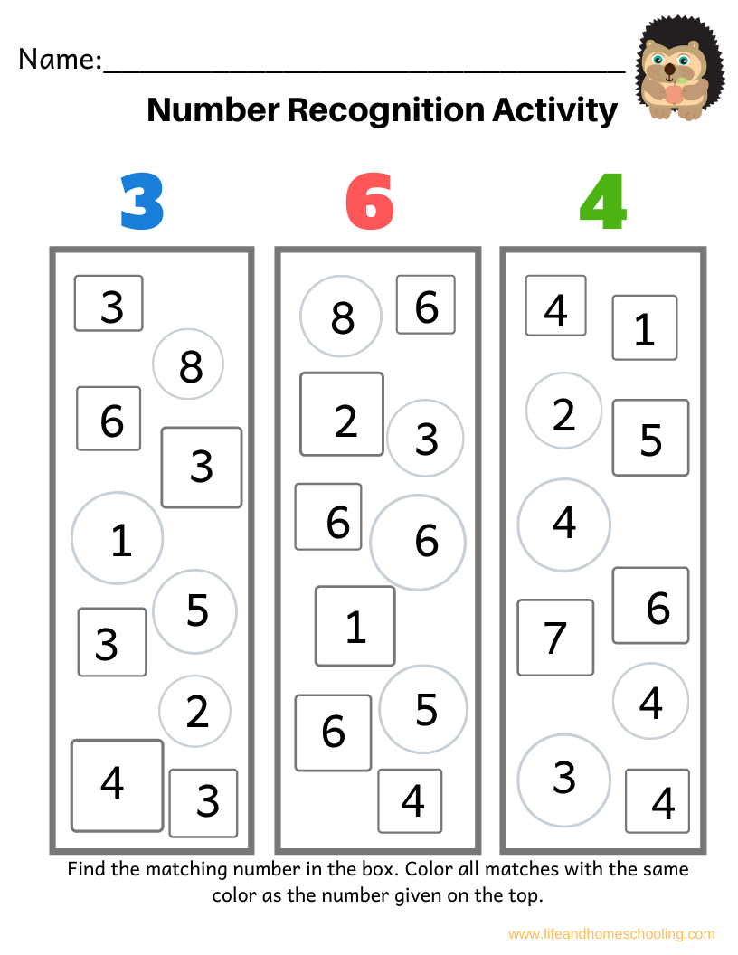 number recognition worksheet preschool