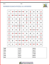 Number Search Worksheets