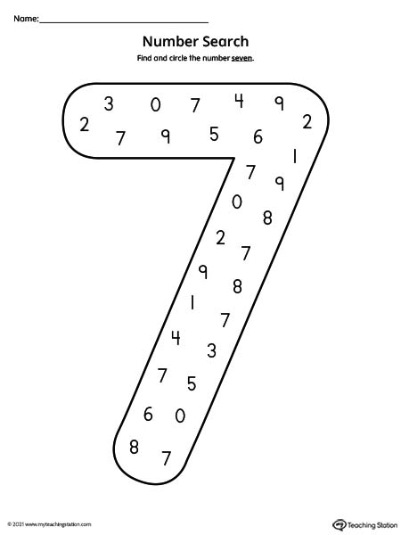 Number Search Worksheet: 7 | MyTeachingStation.com