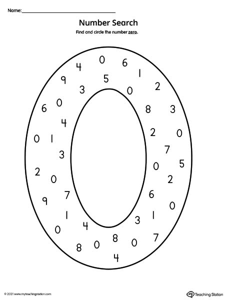 Number Search Worksheet: 0 | MyTeachingStation.com