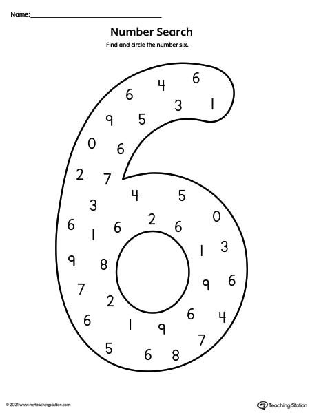 Number Search Worksheet: 6 | MyTeachingStation.com