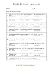 Number Sentences Worksheets