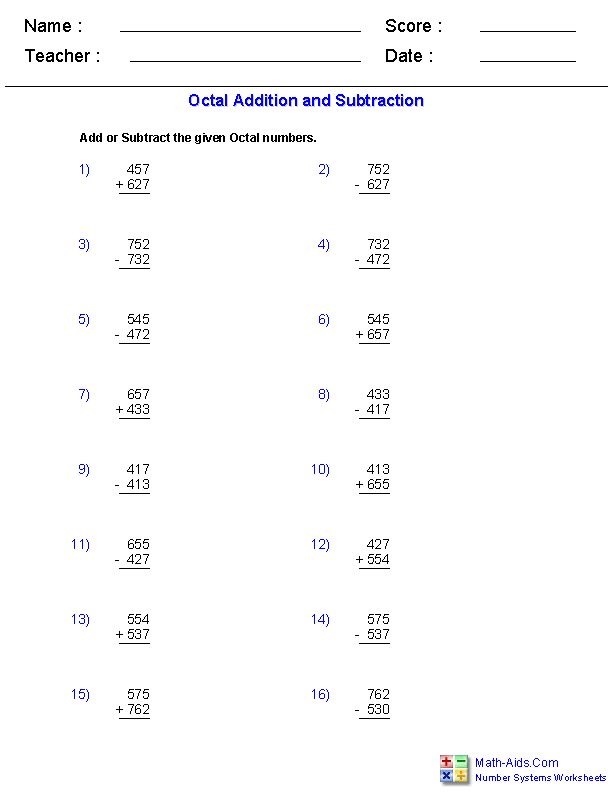 Number Systems Worksheets | Dynamically Created Number Systems ...