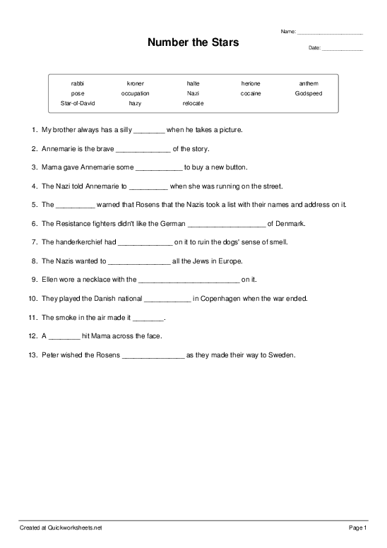 number the stars worksheet answers