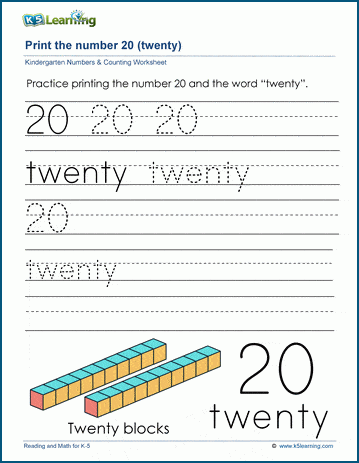 Print the number 20 (twenty) | Worsheets library