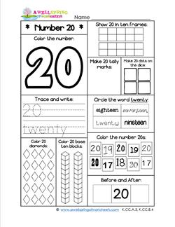 Number Worksheets for Kindergarten | Number 20 Worksheet