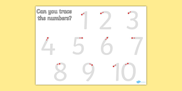number trace worksheet 1 10