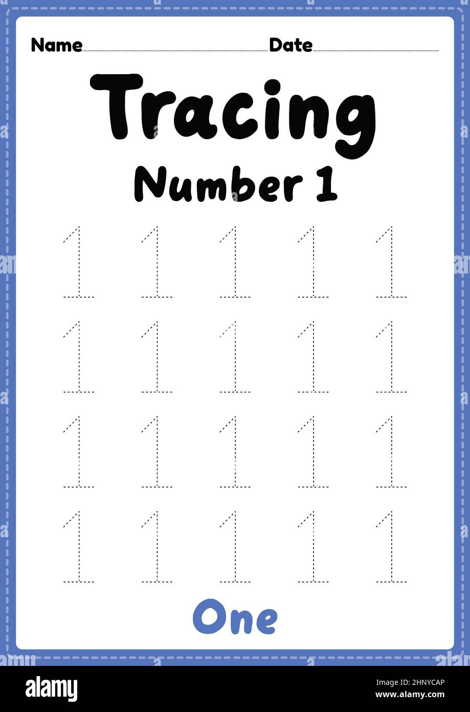 Tracing number 1 worksheet for kindergarten, preschool and ...