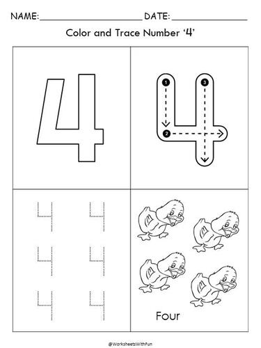 Number 4 trace and learn Worksheet - Free printable worksheets ...
