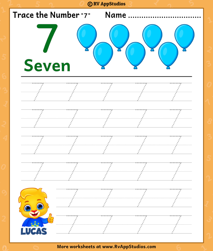 number tracing 7 worksheet
