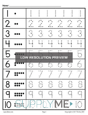 number tracing worksheet 1 10
