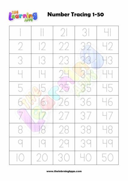 number tracing worksheet 1 50