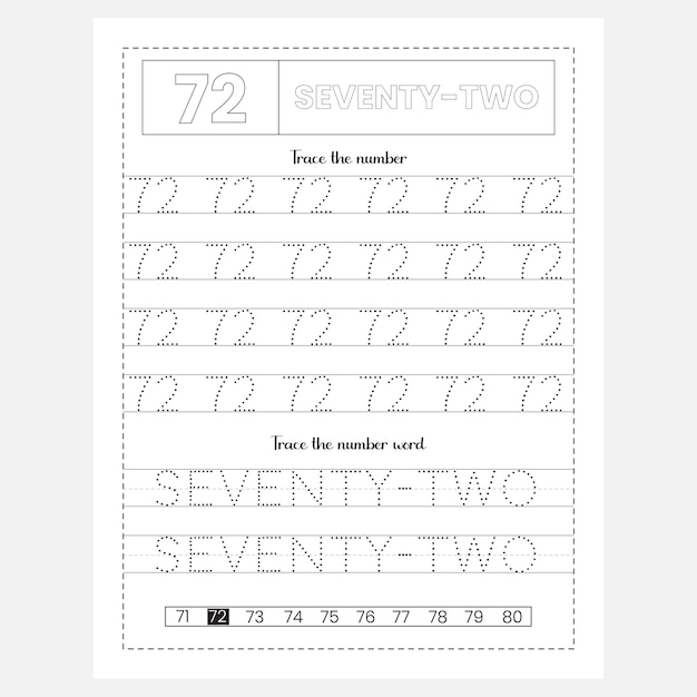 number tracing worksheet to 75