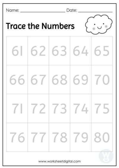 number tracing worksheet to 75