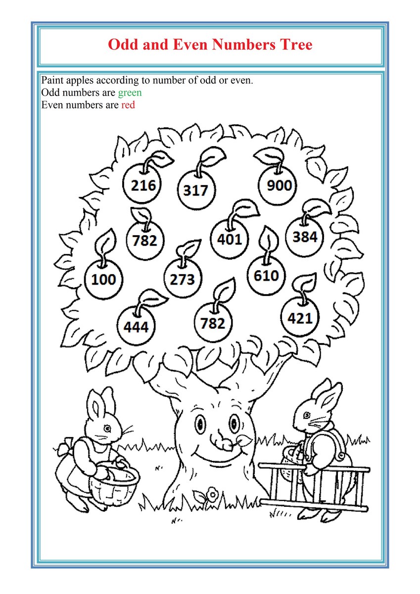 odd and even numbers worksheet with coloring apples tree - Free ...