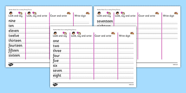 number words handwriting worksheet