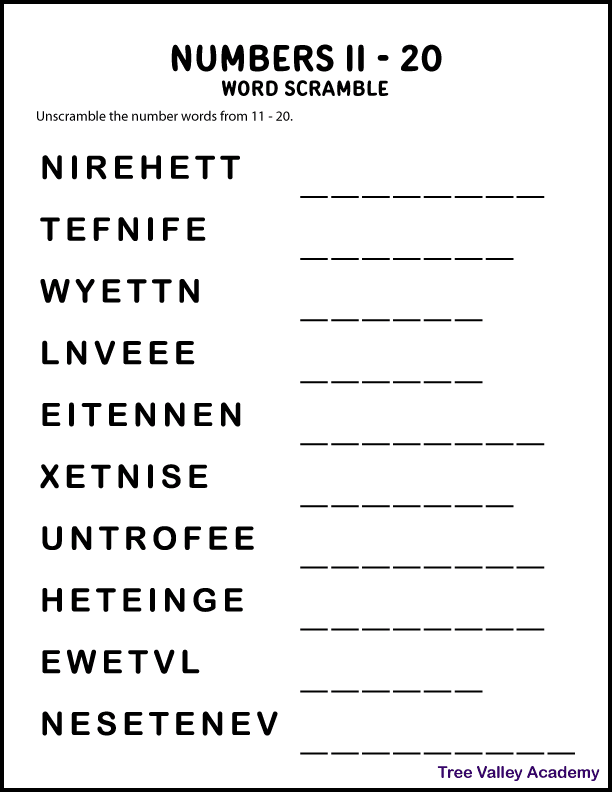 number words worksheet 1 20