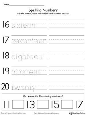 FREE* Tracing and Writing Number Words 16-20 | MyTeachingStation.com