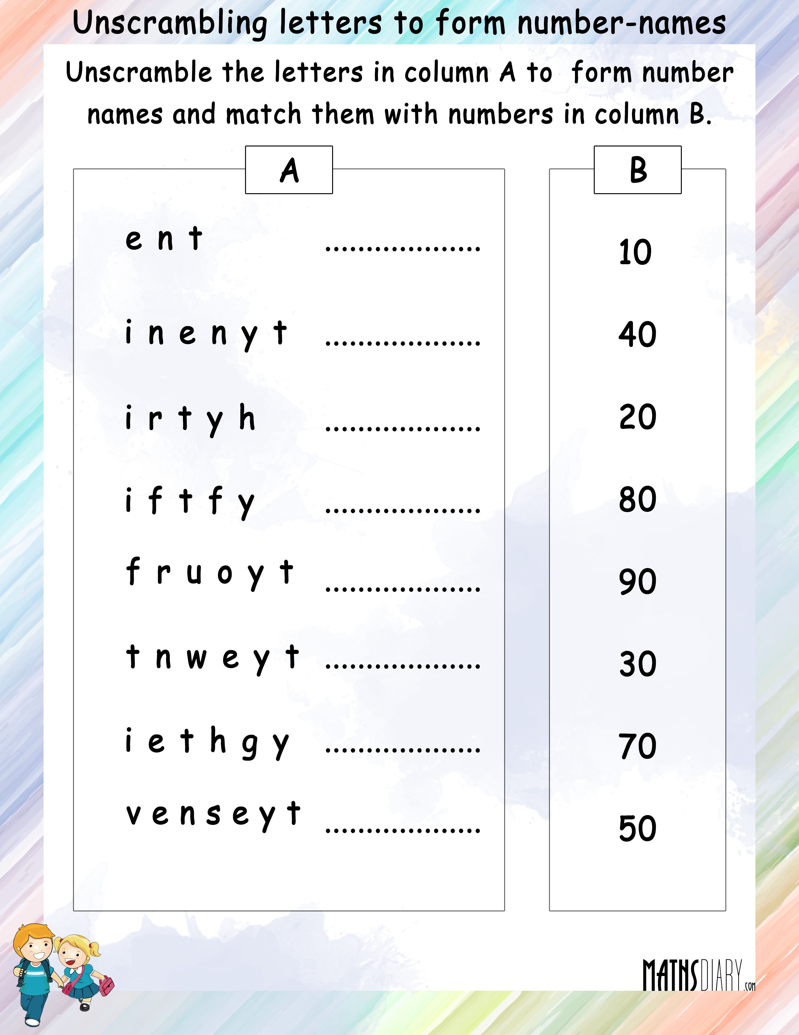 number words worksheet 1 50