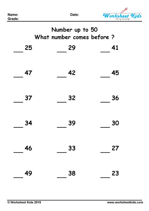 What number comes before ? 1 to 20, 100, 500, 1000 - Free ...