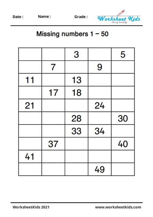 Missing numbers worksheets for kindergarten: Fill, Write, Find ...
