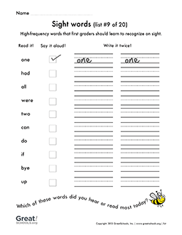 number words worksheet first grade