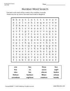 Number Word Search Worksheet for 1st - 2nd Grade | Lesson Planet