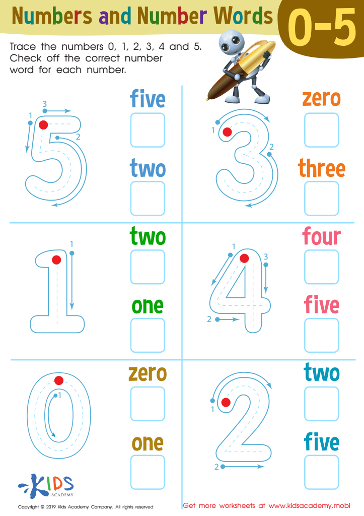 Numbers and Number Words Worksheet: Free Printable PDF for Kids