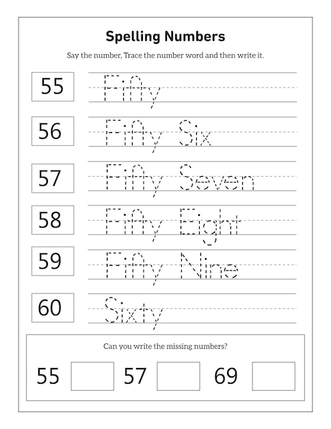 number words worksheet for preschool
