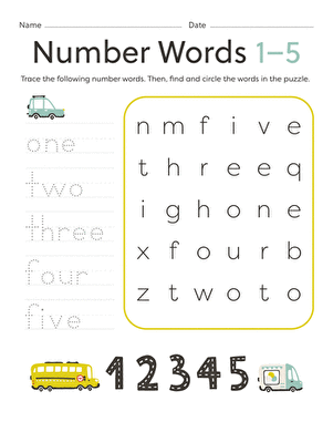 Number Words: 1-5 | Worksheet 