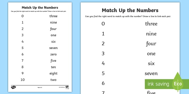Matching Numbers to Words Worksheet KS1 (teacher made)