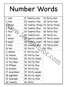 Numbers in Words 1-50 Worksheet Kindergarten - Lesson Tutor
